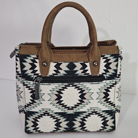 Wrangler Ladies Southwestern Small Canvas Brown Crossbody Tote Bag - Picture 5 of 11